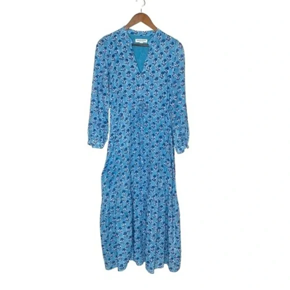 Emerson Fry | Dresses | Emerson Fry Womens Frances Floral Tiered Maxi Dress  Size S Blue Organic Cotton | Poshmark